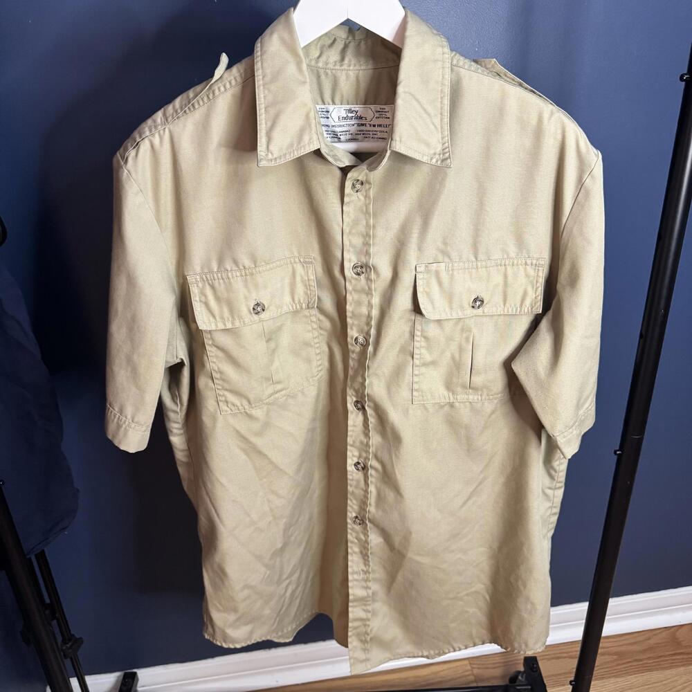 Tilley Endurables Men’s Short Sleeve Safari Shirt L Beige Made in Canada Vintage